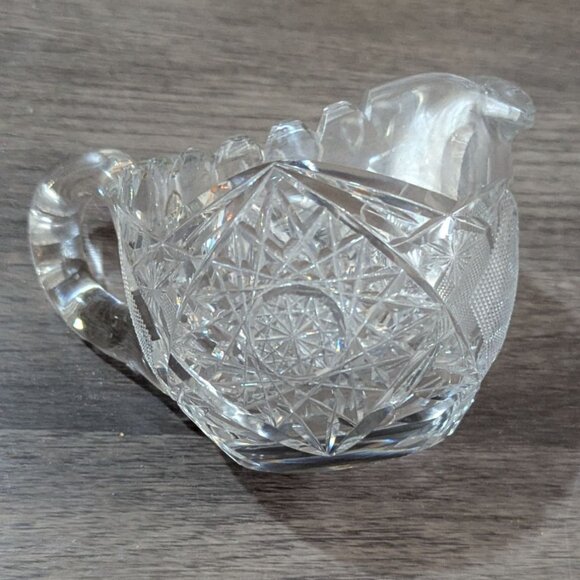 Cut Glass Crystal Creamer Pitcher Elegant Handled Design 4" Vintage Clear Table - Picture 2 of 10